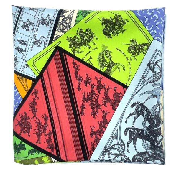 Hermès "A Cheval Sur Mon Carré" silk scarf designed Blue by Bali Barret W/Box - Picture 8 of 16